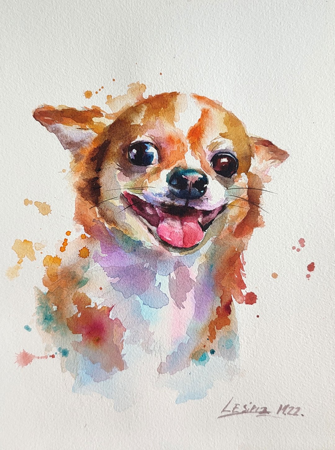 Chihuahua Watercolor Painting Colorful Animal Art Small Dog Illustration Pet Art - 墙贴/壁贴 - 其他材质 