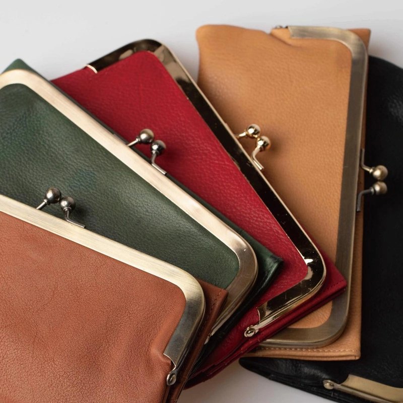 日本设计 口金包 轻薄 对折式 强大收纳力 牛皮 - 皮夹/钱包 - 真皮 多色