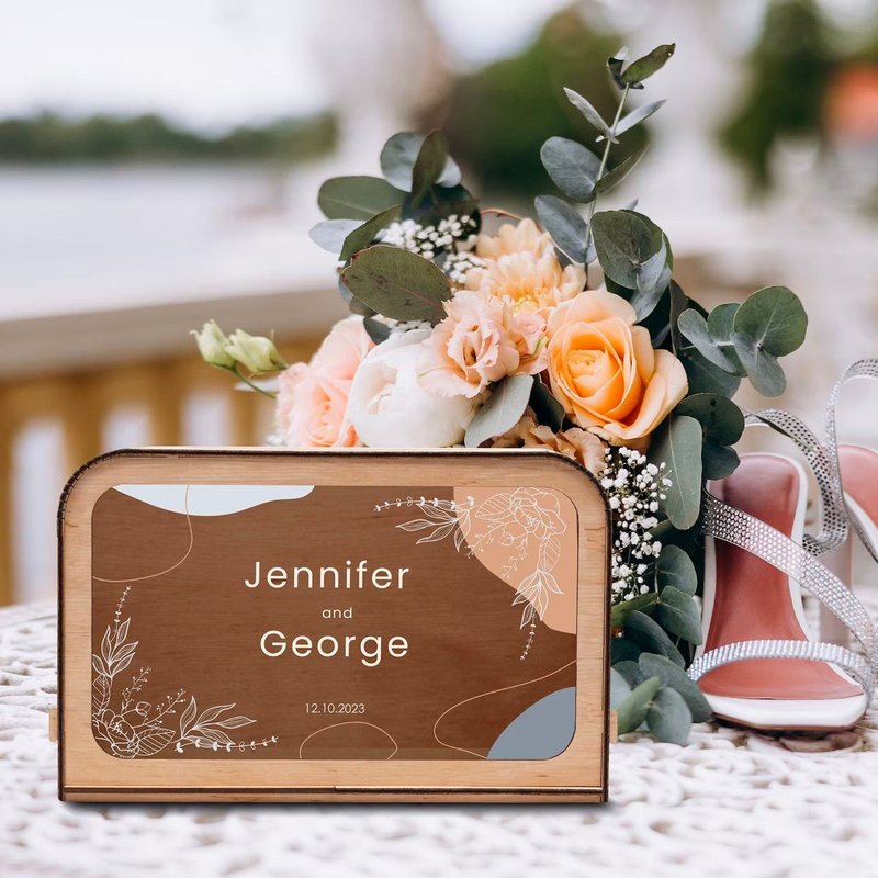 Personalized Wedding Card Box, Spring Wedding Decor, Envelope Box, Wooden Box - 包装材料 - 木头 多色