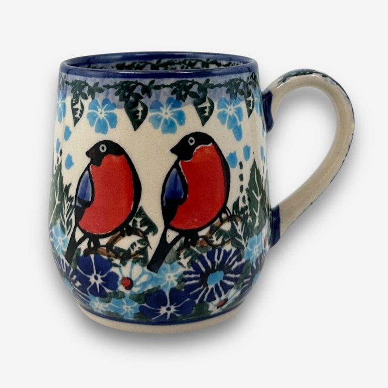 波兰手绘手工陶-马克杯 320ml 双鸟花语系列 - 其他杯子 - 陶 多色