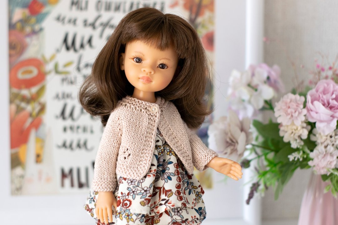 Knitted cardigan for doll Paola Reina, Siblies, Corolle, Little Darling, 娃娃衣服 - 玩偶/公仔 - 棉 透明