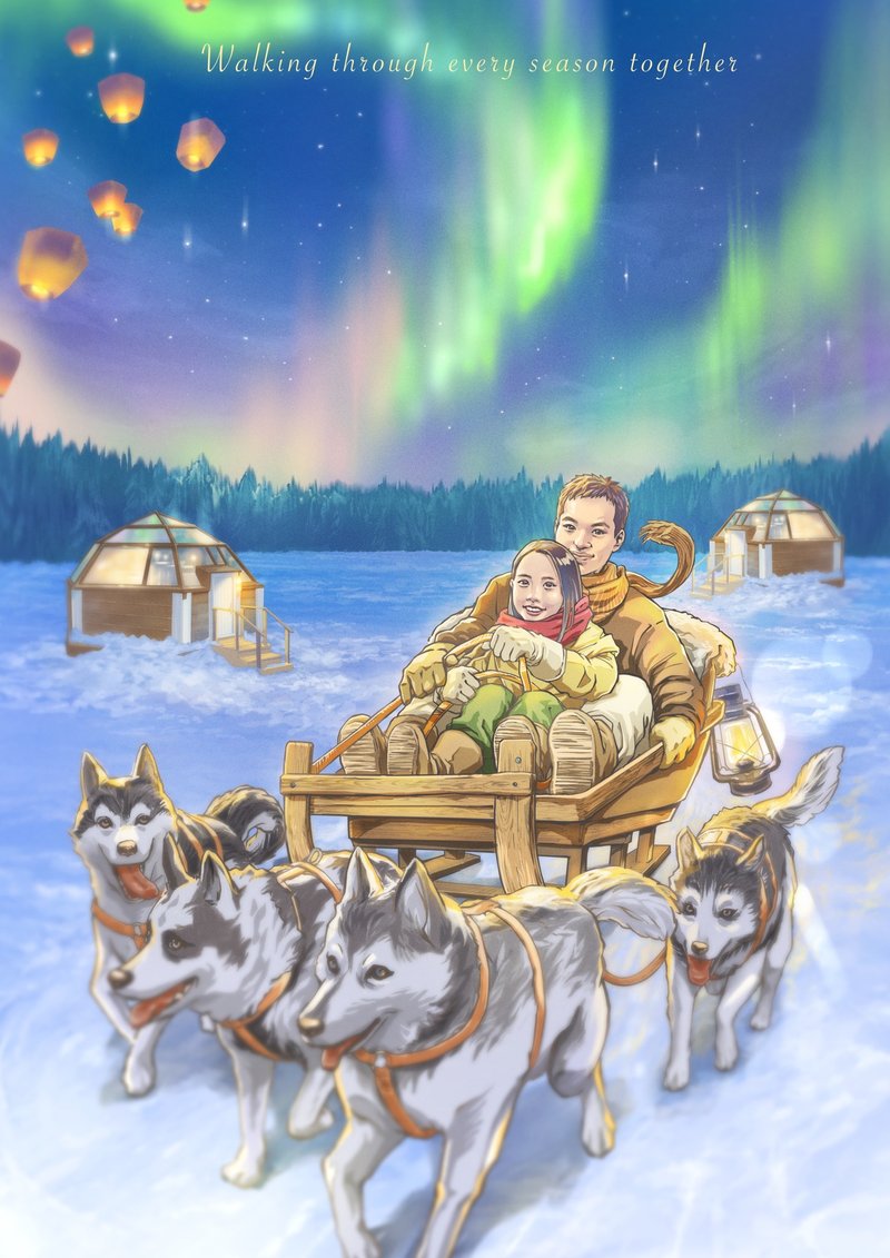 圣诞节 情人 故事 似颜 人像画 定制化礼物 电子档 先联系设计 - 电子手绘真人画像/绘画/插画 - 其他材质 