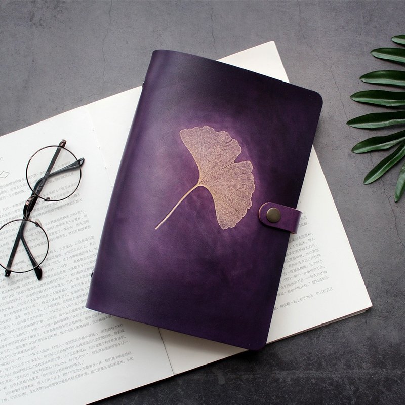 深紫银杏叶 A5 A6 A7 活页笔记本 手帐本  手工真皮记事本 - 笔记本/手帐 - 真皮 紫色