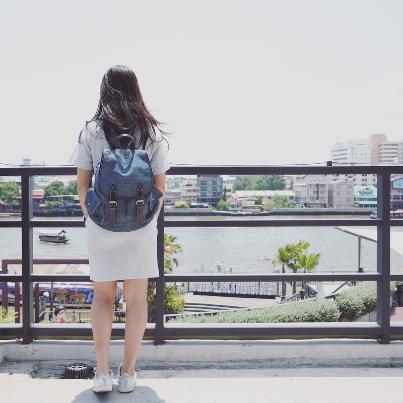 doom doom backpack - blue jeans - 手拿包 - 棉．麻 蓝色