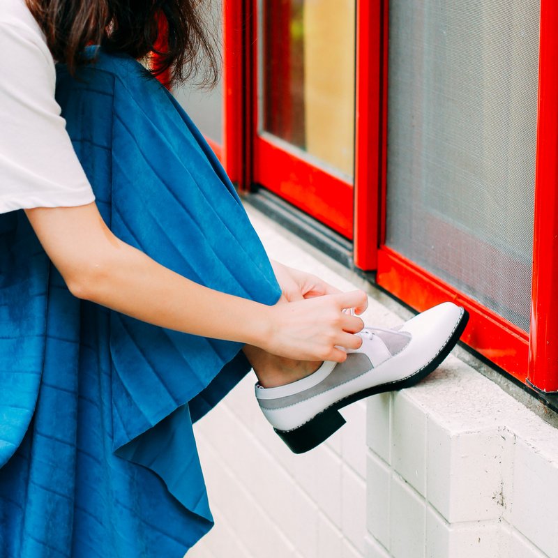 【零码出清】一起去巴黎!双层牛奶布蕾德比鞋 浅灰 全真皮 - 女款牛津鞋/乐福鞋 - 真皮 灰色