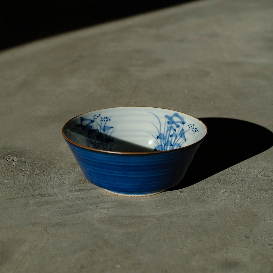 【日本古美术】霁蓝釉 秋草纹 煎茶杯 - 茶具/茶杯 - 瓷 