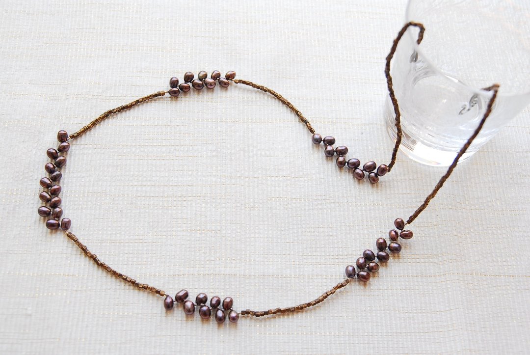 A fruitful autumn long necklace - 长链 - 珍珠 咖啡色
