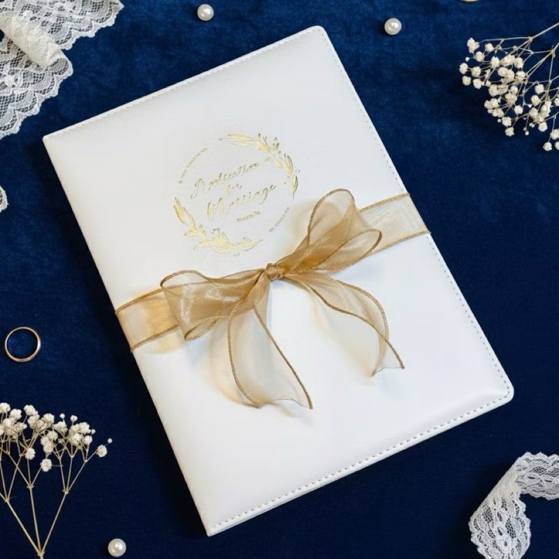 纯洁白皮革证书夹书约套组。含结婚书约。可印资料。可户政使用 - 婚礼誓言书 - 纸 
