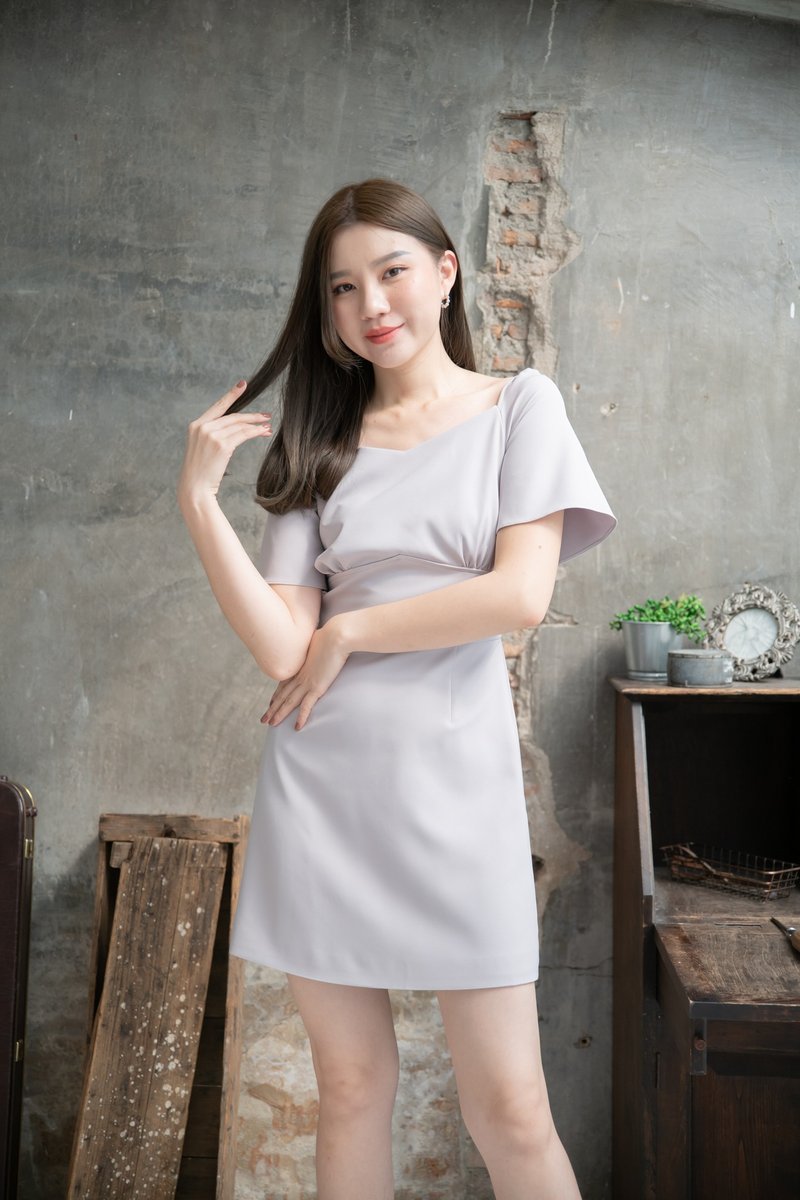 Gray Vintage Modern Dress Office Wear Summer Party Bridesmaid Dress A line - 洋装/连衣裙 - 聚酯纤维 灰色