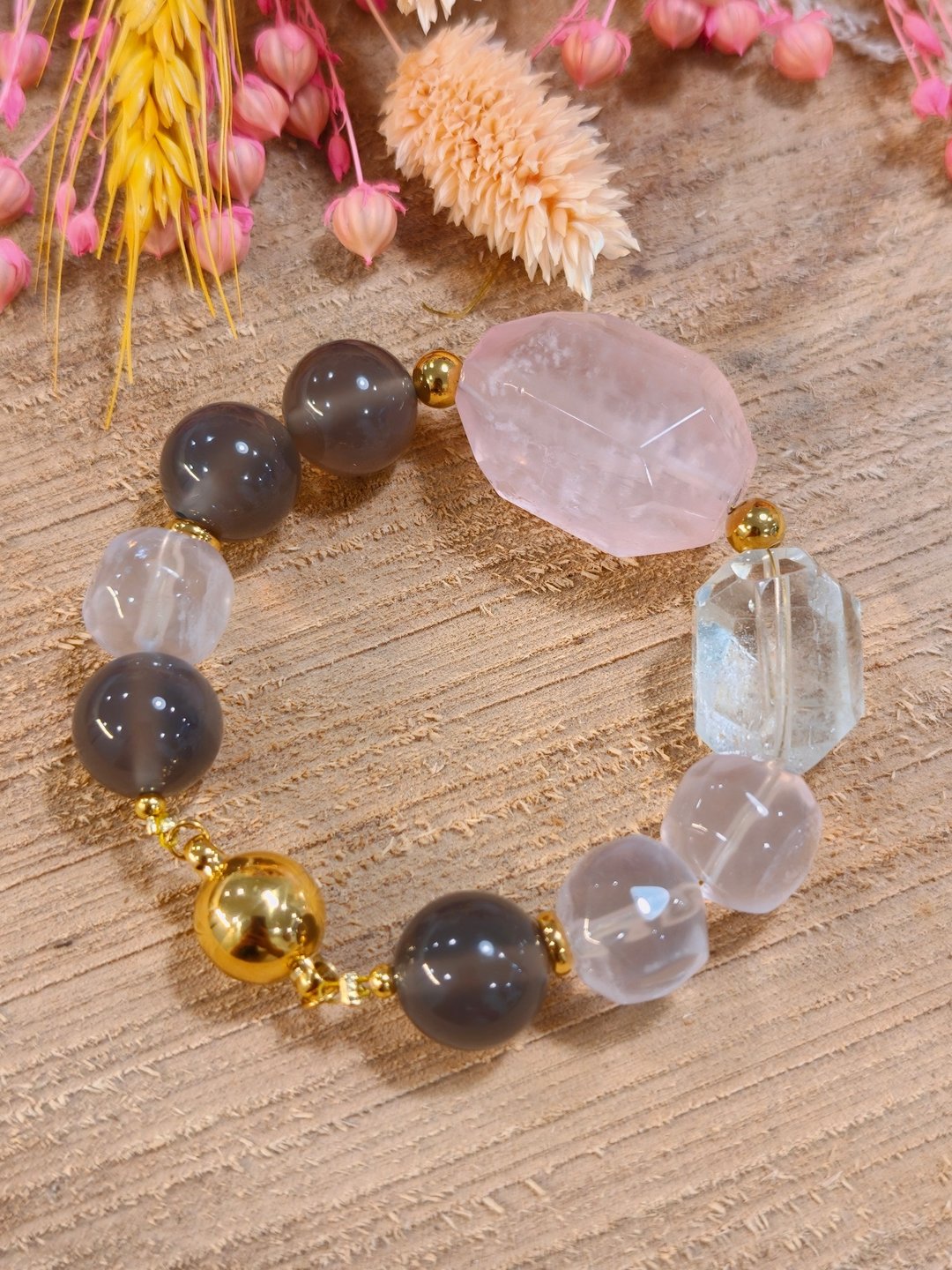粉晶 烟玛瑙 白水晶设计手链 纯银 项链 天然石 - 手链/手环 - 水晶 