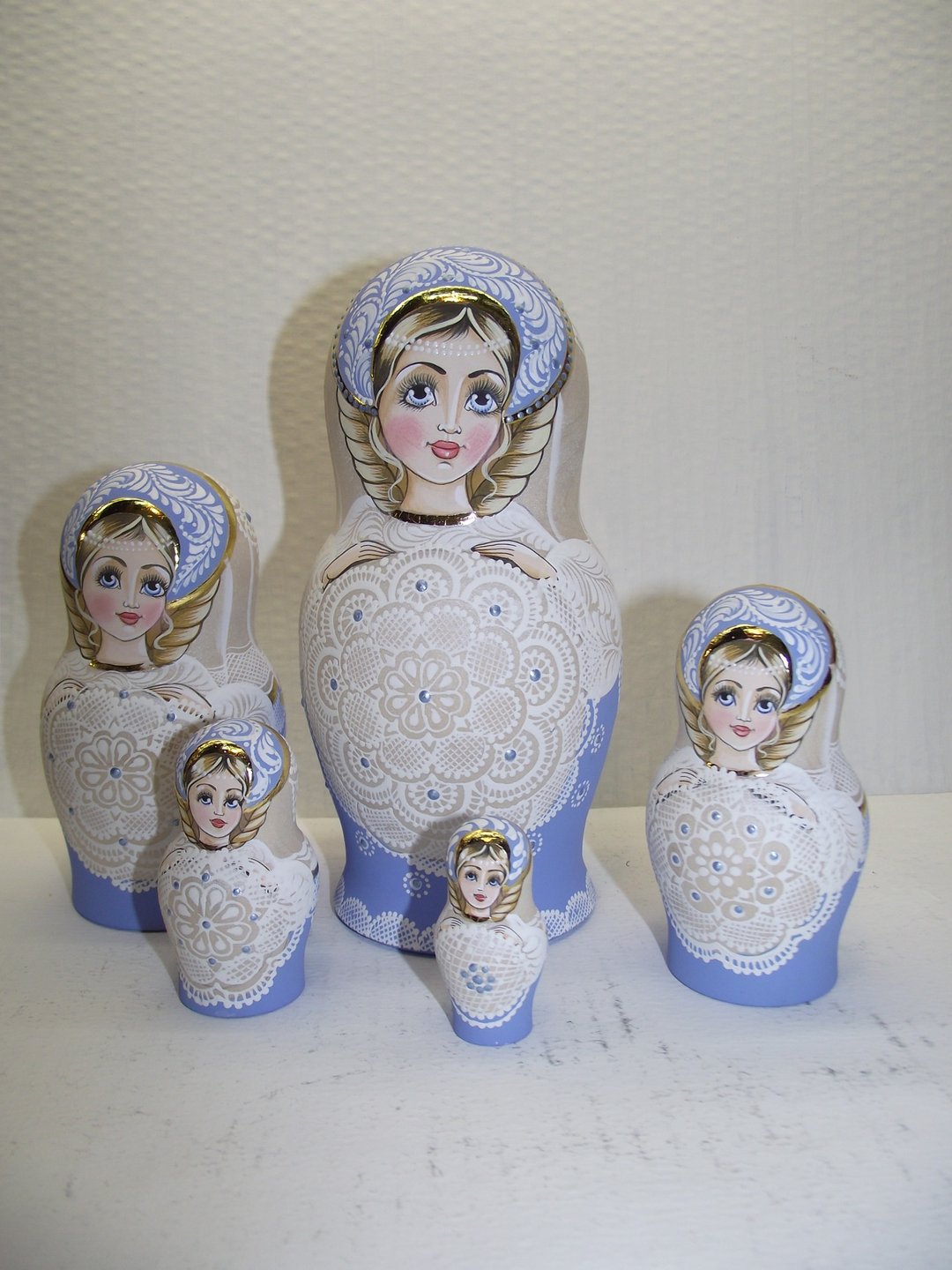 Matryoshka Russian nesting doll author's design OOAK children's toy wooden doll - 玩偶/公仔 - 木头 蓝色