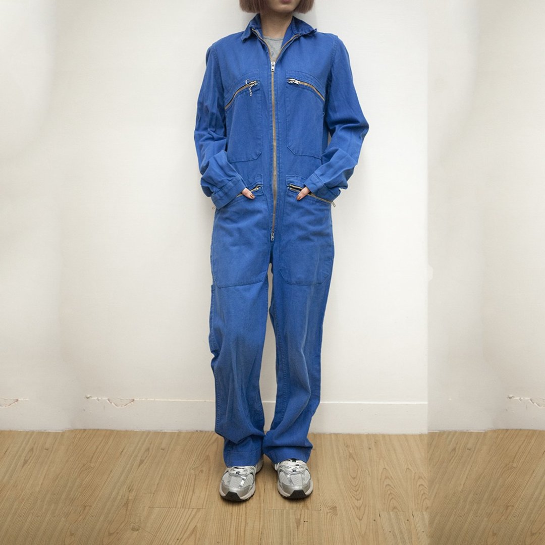 深蓝 连身工作 作业服 coveralls 古着 二手 四口袋 - 背带裤/连体裤 - 棉．麻 蓝色