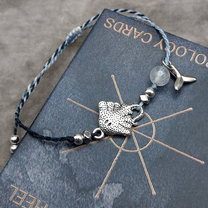 天然水晶 魟鱼 + 鲸鱼尾 + 白水晶 纯净能量手链 - 手链/手环 - 水晶 银色