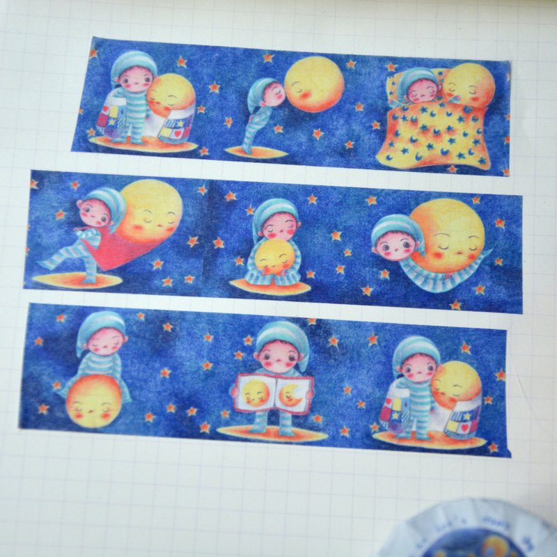 田小宝《福童和月亮（蓝底版）》 - 纸胶带 - 纸 