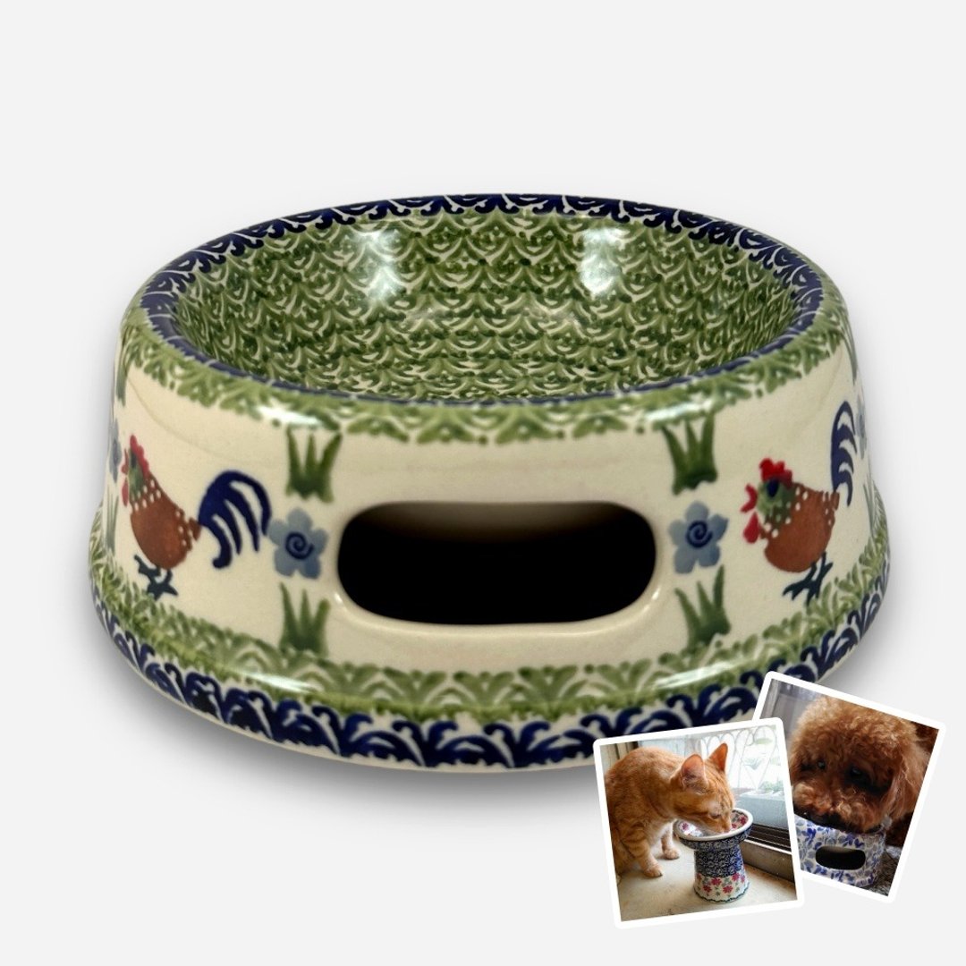 波兰手绘手工陶-宠物碗 圆形厚底碗 猫咪/中/小型犬适用 17cm - 碗/碗架 - 陶 多色