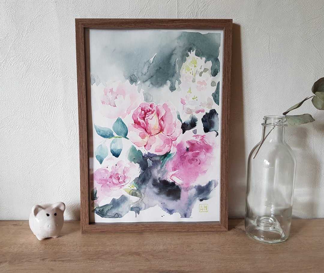 原创手工水彩画—玫瑰花插花 - 墙贴/壁贴 - 其他材质 