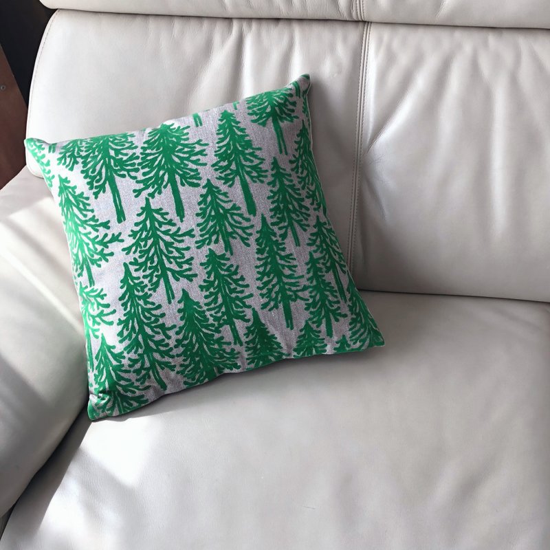 mina perhonen metsä 坐垫套 手工森林树图案 日本制造 座垫 - 枕头/抱枕 - 棉．麻 绿色