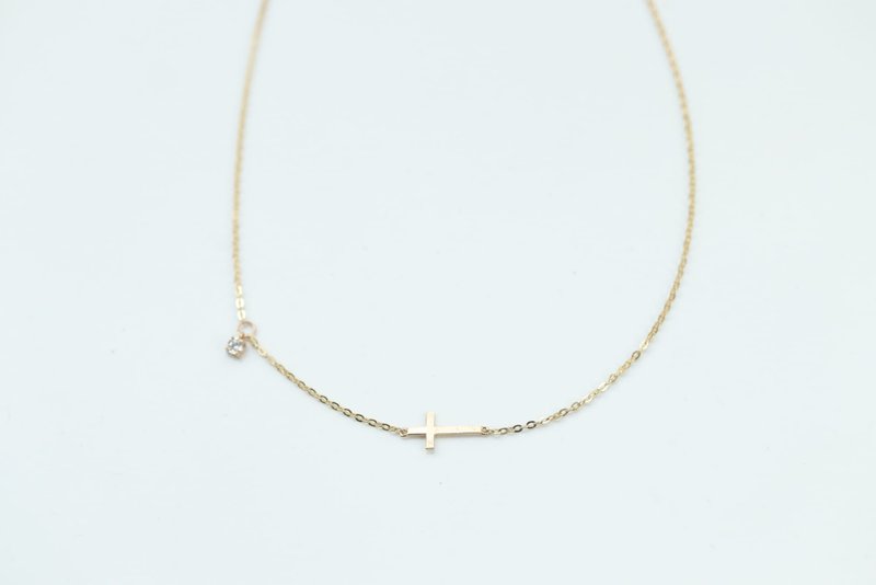 14K 横十字架锁骨项链 - 项链 - 贵金属 金色