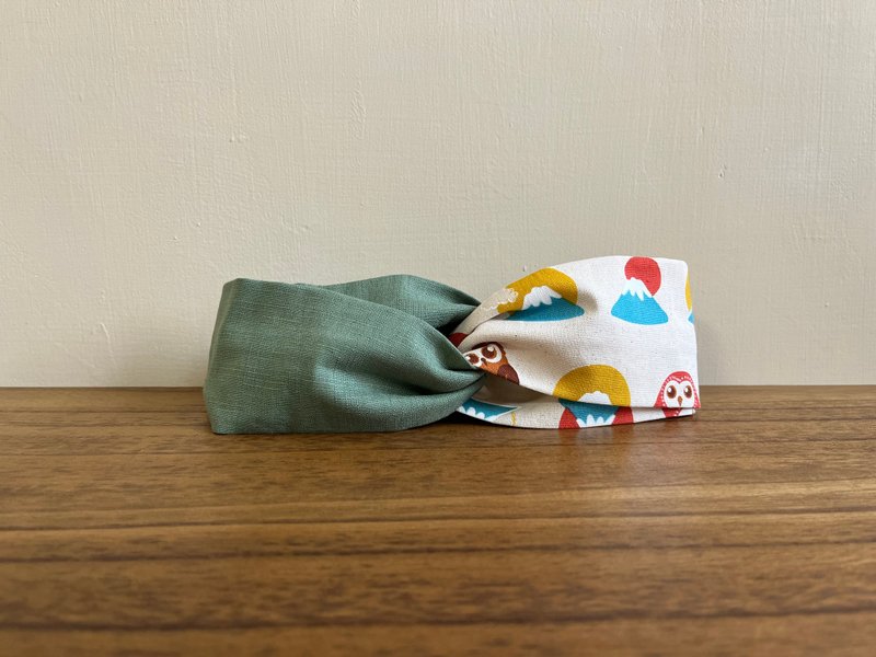 双拼发带 / 富士猫头鹰 - 湖水绿 - 发带/发箍 - 棉．麻 绿色