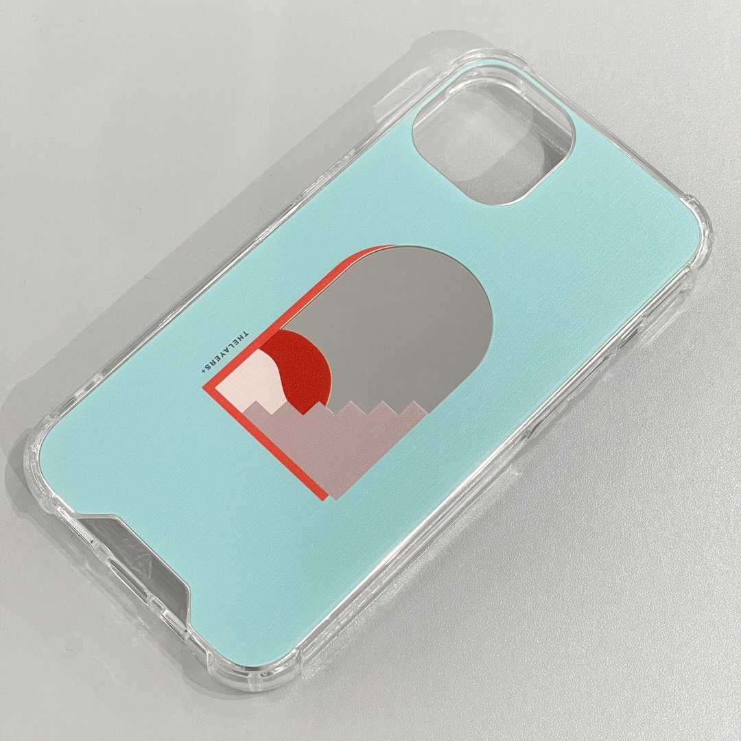 iPhone 15日落山银色镜面|北欧拱门抽象粉红蓝色图案|透明防摔软 - 手机壳/手机套 - 塑料 蓝色