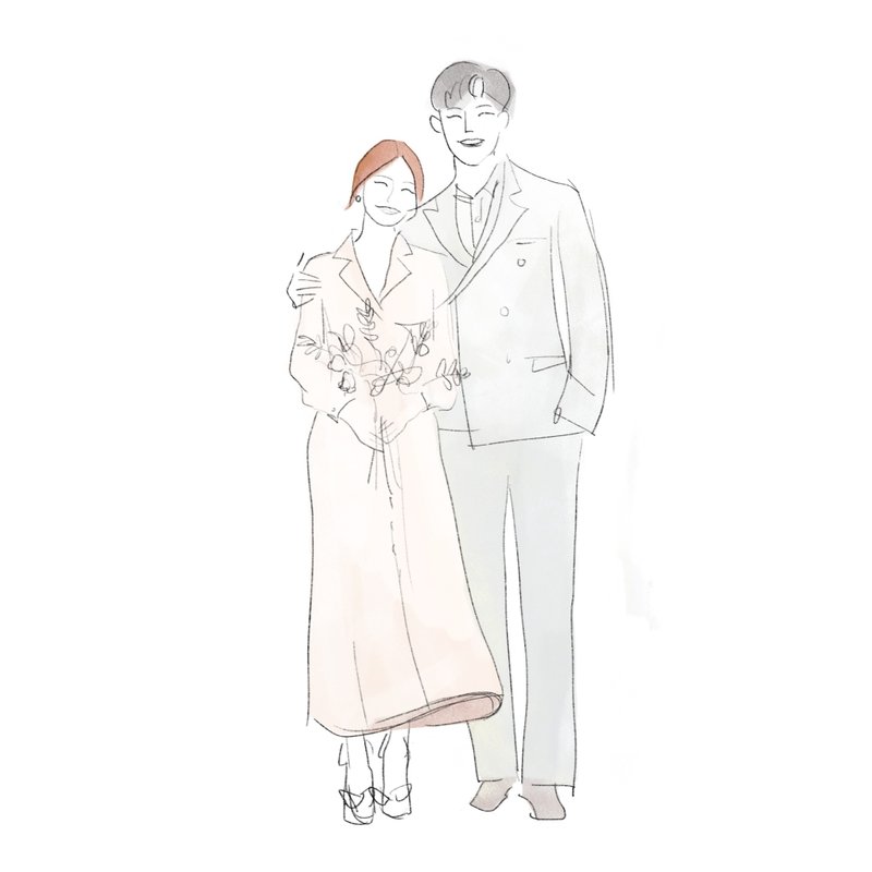 【定制】铅笔淡彩情侣似颜绘 - 电子手绘真人画像/绘画/插画 - 其他材质 