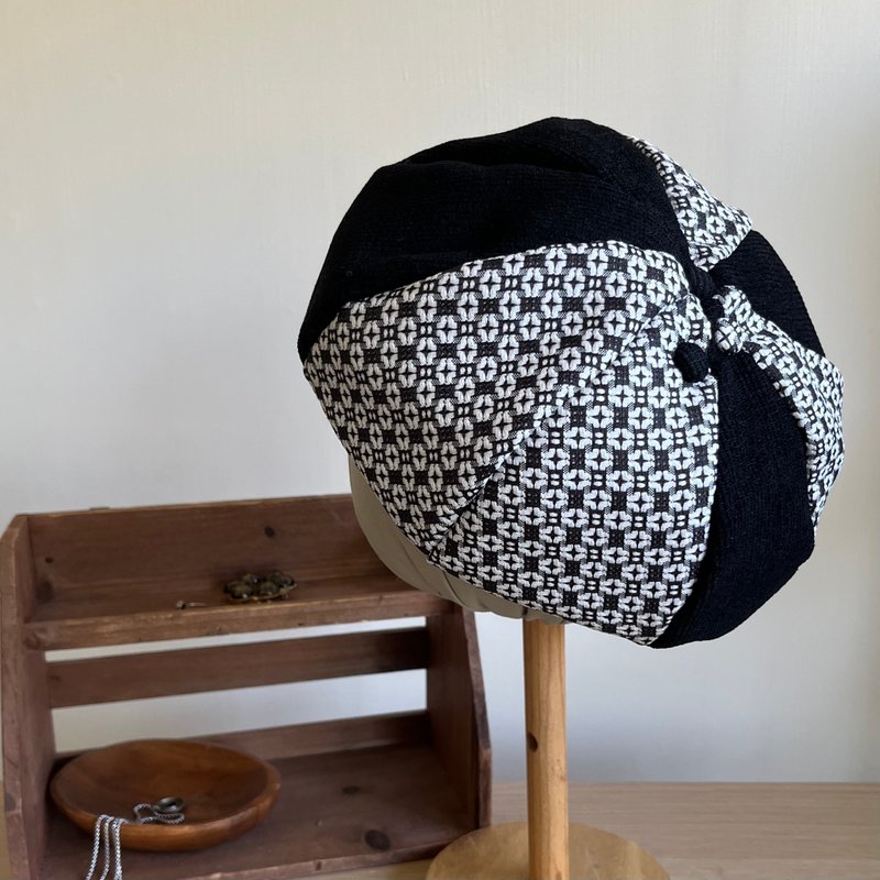 新品【EMANATE】缇花花卉灯芯绒贝雷帽 - 帽子 - 其他人造纤维 黑色