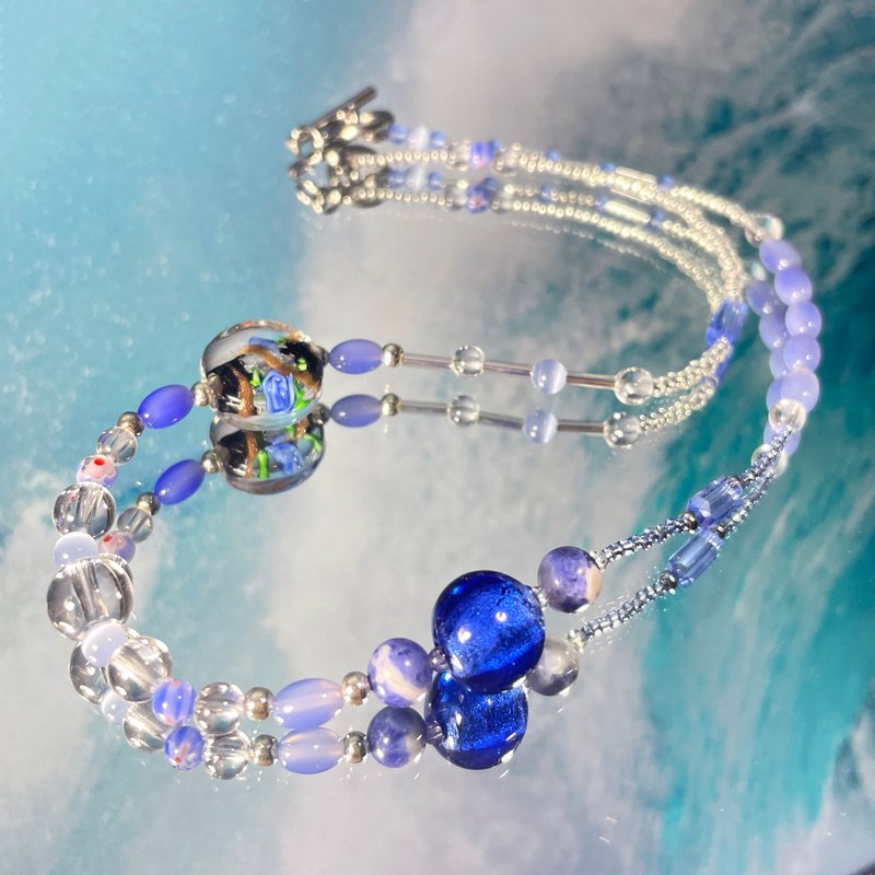 Sea Collection - “蓝波”玻璃工艺心形项链 - 项链 - 银 蓝色