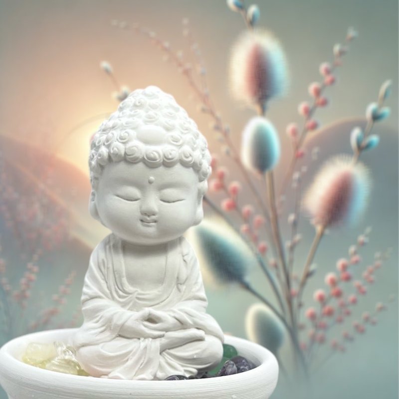 快速出货 Q版福神公仔 开运五行水晶矿石之培德小盘水晶套组 - 香薰/精油/线香 - 水泥 白色