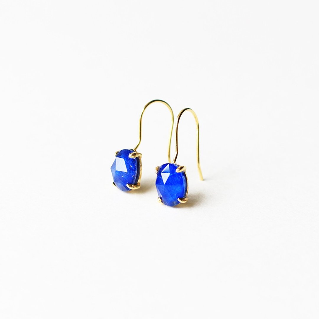 Lapis lazuli rose cut hook earrings - 耳环/耳夹 - 半宝石 蓝色