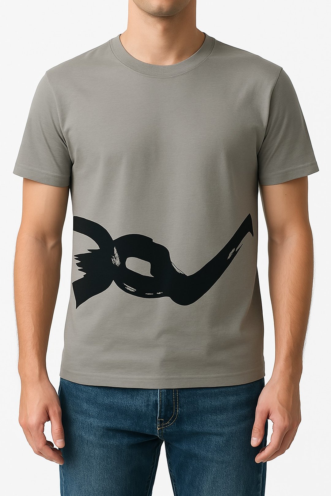 行云a0082/手工绢印/男灰色棉T/限量 - 男装上衣/T 恤 - 棉 灰色