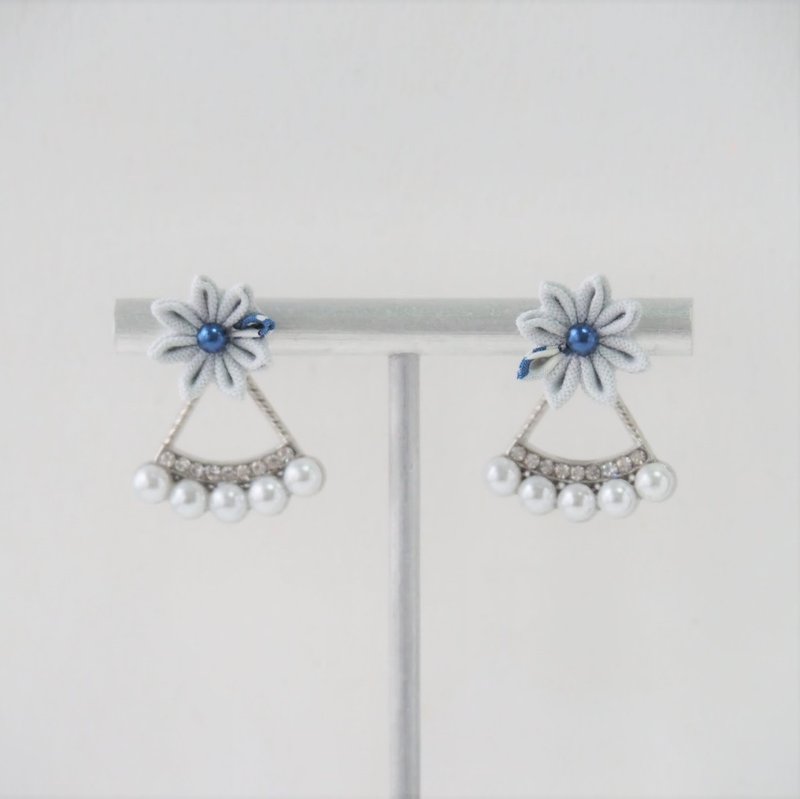 优雅百搭灰蓝花水晶三用耳环耳夹 14kgf 925 定制 - 耳环/耳夹 - 其他金属 灰色