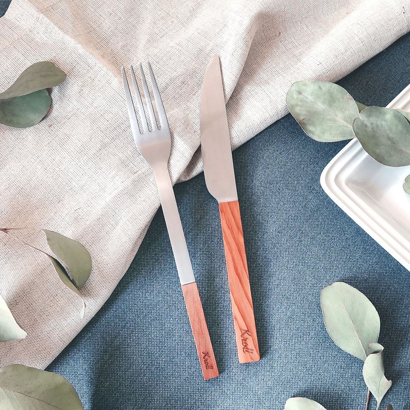 【KROLL】家用刀叉组 / 红豆杉 (钛金西餐刀+纯钛家用叉子) - 餐刀/叉/匙组合 - 其他金属 银色