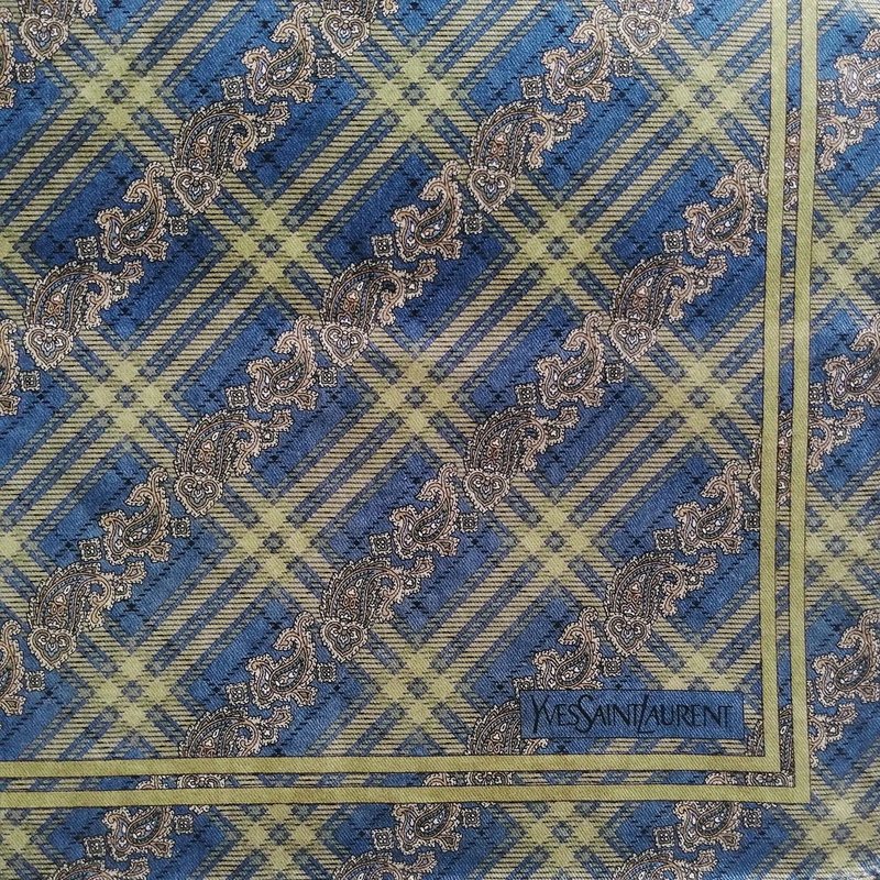 Yves Saint Laurent 复古手帕 节日礼物 佩斯利图纹 19 x 18.5 英寸 - 手帕/方巾 - 棉．麻 蓝色