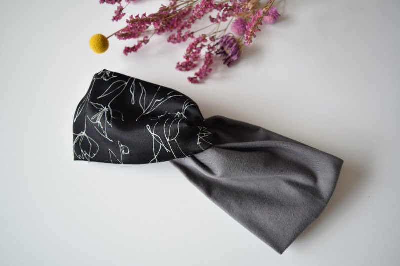 Spring new ! Line  flower pattern x dark gray cross hairband - 发带/发箍 - 棉．麻 黑色