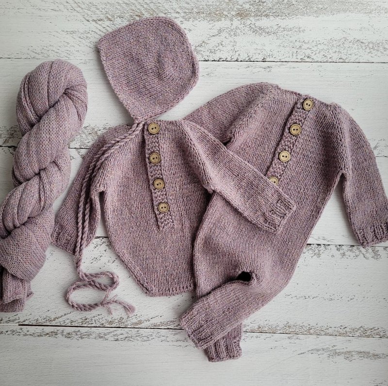 Lilac tweed bonnet, romper, wrap. Newborn photo props. - 婴儿饰品 - 羊毛 