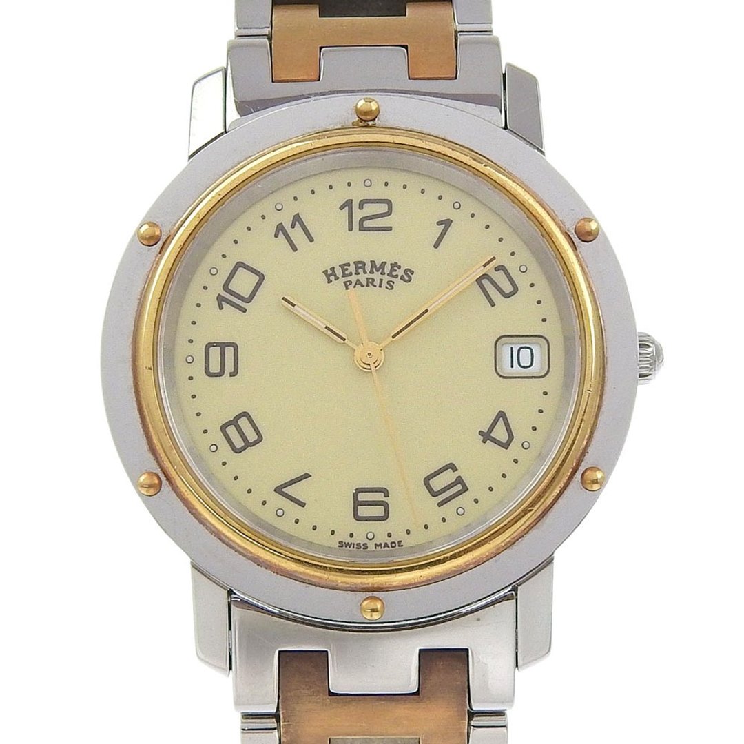 【日本直送】爱马仕 HERMES Clipper Combi 手表 CL6.720 不锈钢 x 镀金 石英 指针式显示 白色表盘 男士【二手】 - 女表 - 不锈钢 银色
