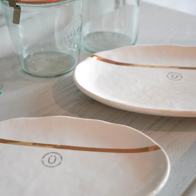 【Hübsch】－640522 白色陶瓷金线缀饰收纳盘-2件组 饰品盘 - 浅碟/小碟子 - 瓷 白色