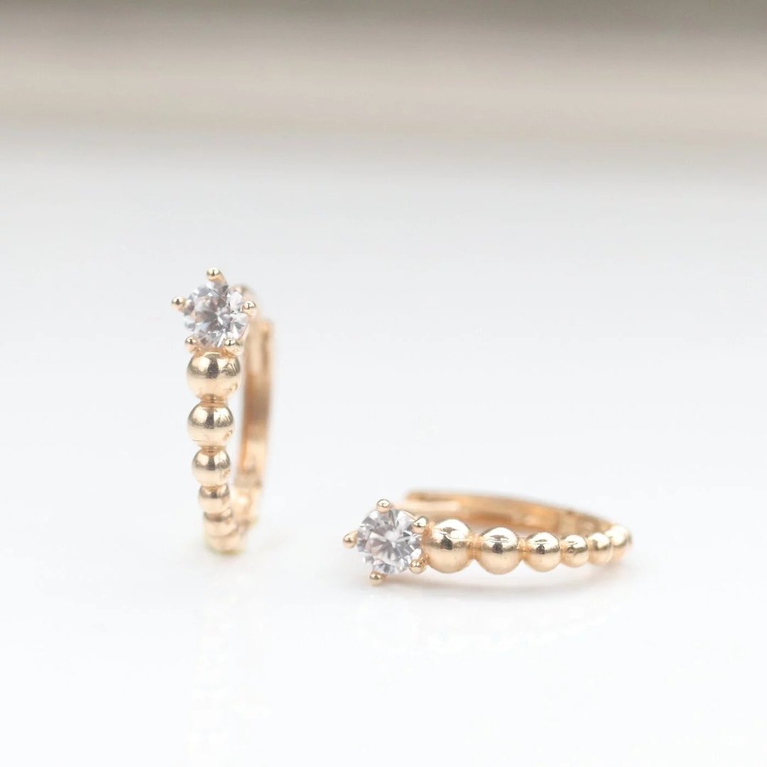 14K Gold Ball Tint Lock Earring 简约钻金球耳扣耳环 - 耳环/耳夹 - 贵金属 金色