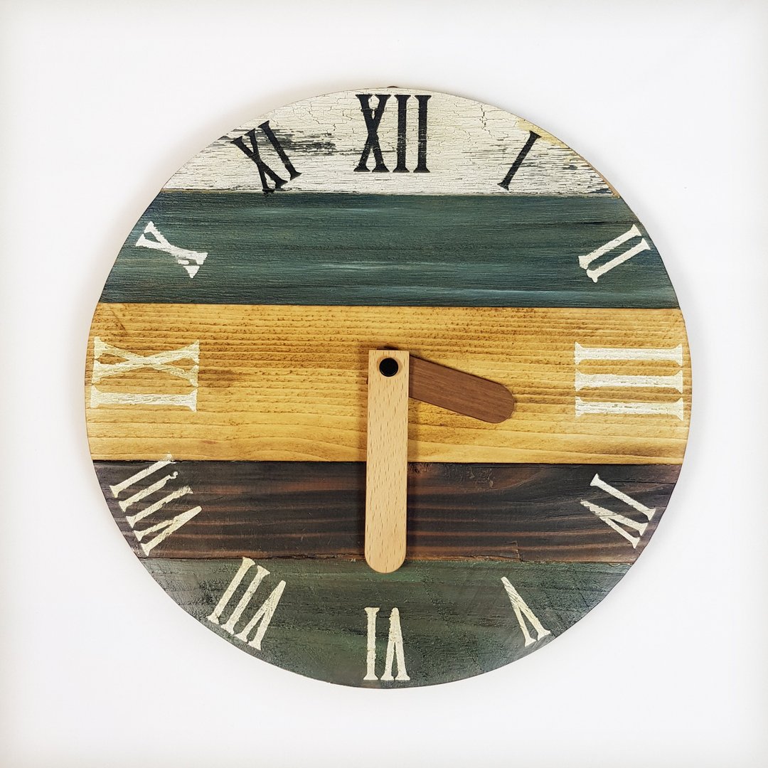 工业风拼接木时钟 静音 挂钟 时钟 复古风 clock - 时钟/闹钟 - 木头 白色