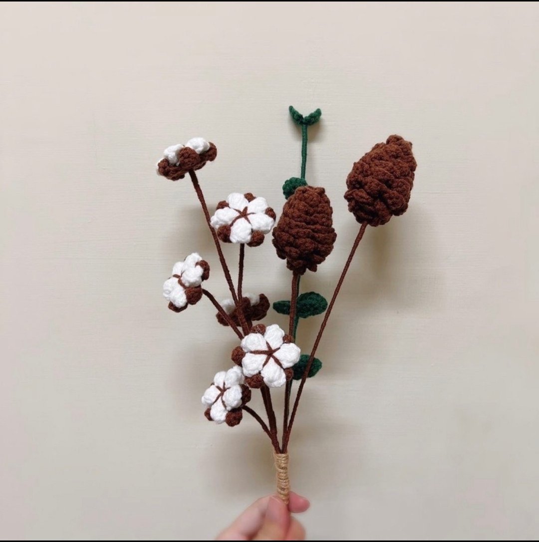 手工针织花束 棉花松果花束 仪式感 生活 摆设 花束 永生花 干燥 - 干燥花/捧花 - 棉 咖啡色