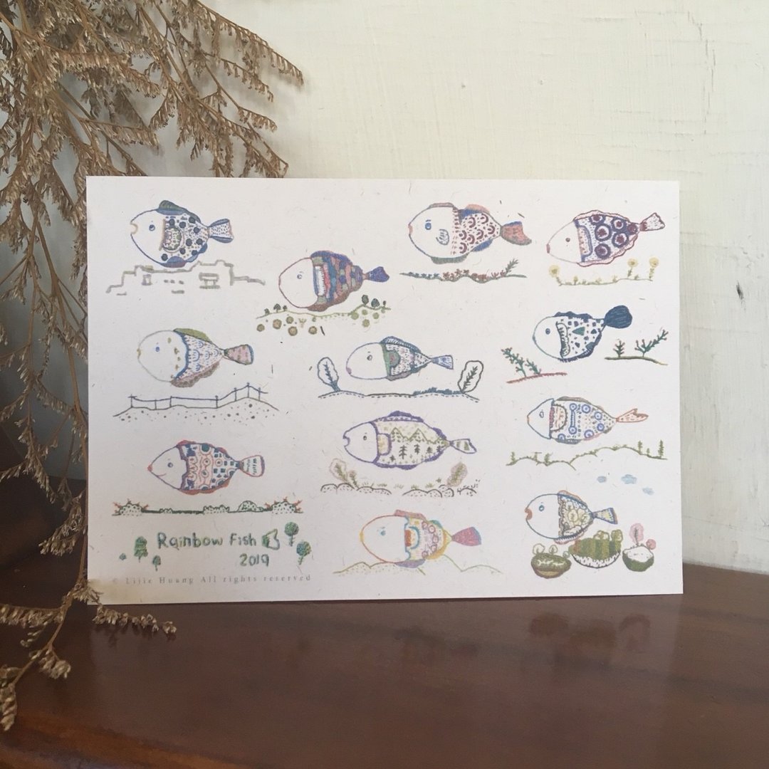 Rainbow Fish 刺绣鱼明信片 - 卡片/明信片 - 纸 白色