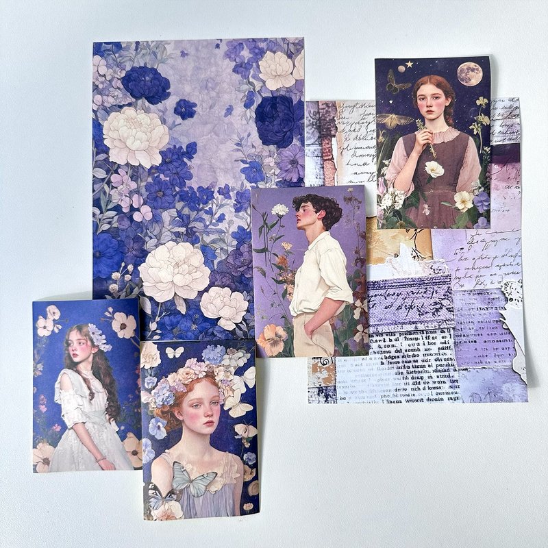 拼贴包薰衣草贴纸+纸张混合（anns note）复古 - 贴纸 - 纸 蓝色