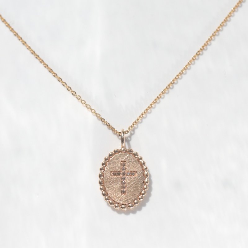 14K 复古钻石十字架坠子 - 项链 - 贵金属 金色