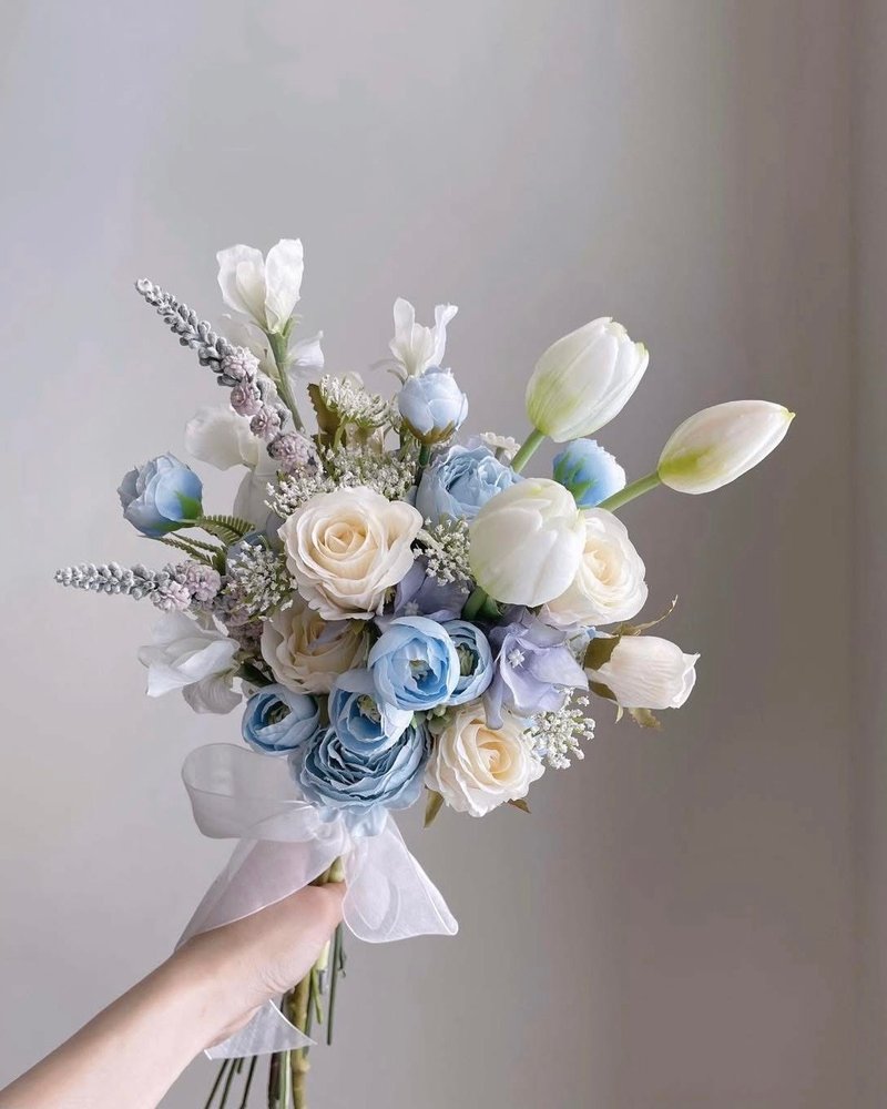 【人造花】蓝紫白色郁金香玫瑰人造花韩式捧花 - 其他 - 塑料 蓝色