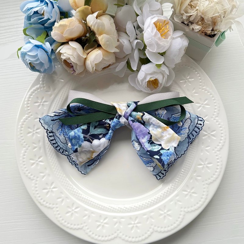 弹夹-棉布蕾丝浪漫风格发夹发饰-蓝绿色的伯爵花园 - 发饰 - 其他材质 蓝色