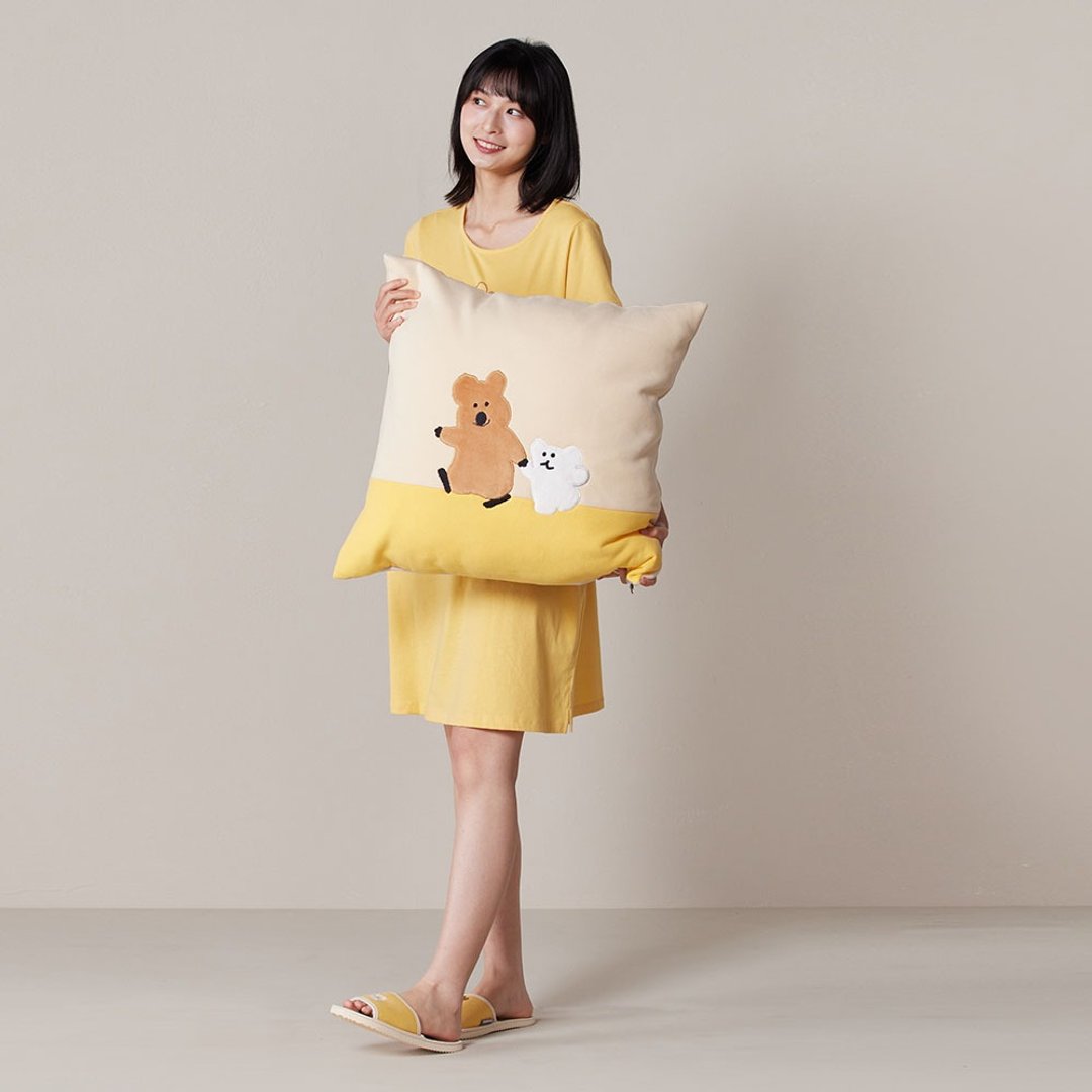 DINOTAENG | QUOKKA & BOBO 方形抱枕(60x60)-小麦棕 - 枕头/抱枕 - 棉 卡其色