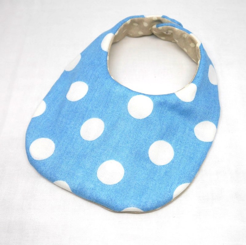 Japanese Handmade 4-layer-double gauze Baby Bib /denim-ish gauze dots light blue - 围嘴/口水巾 - 棉．麻 蓝色