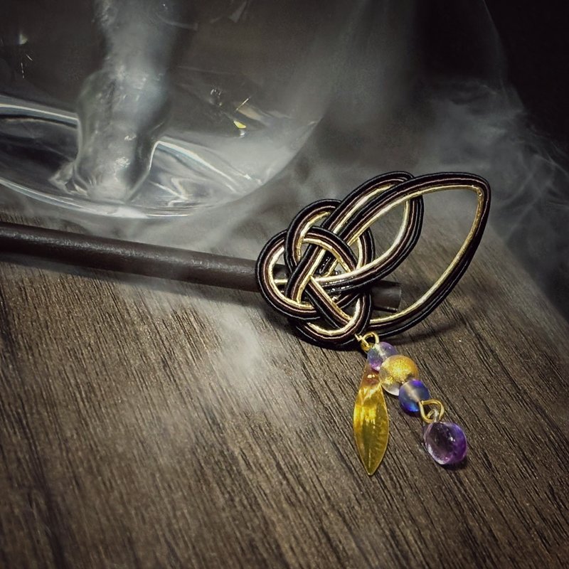 可定制 玄琥珀 水引结 日式发簪 新中式 - 发带/发箍 - 木头 黑色