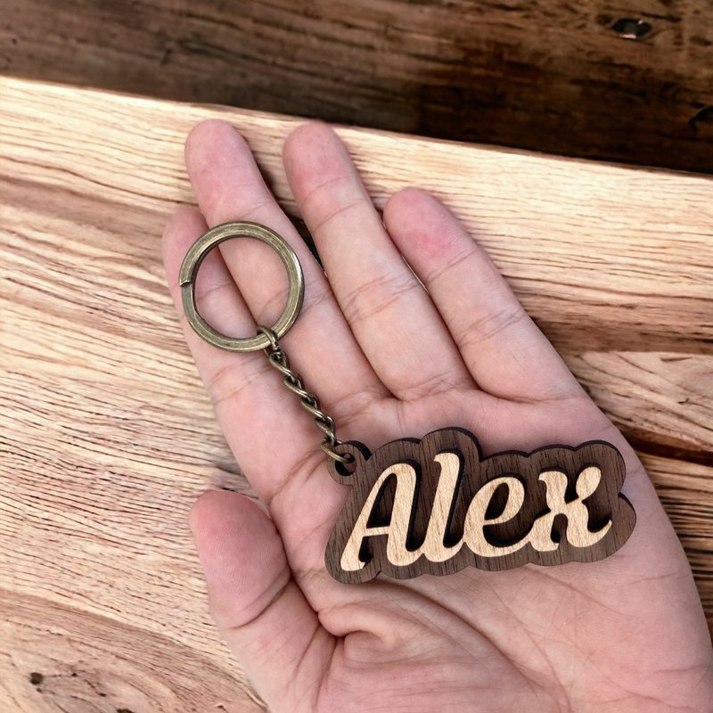 【定制化礼物】 手工原木英文钥匙圈 姓名吊牌/ 名字吊牌 - 钥匙链/钥匙包 - 木头 咖啡色