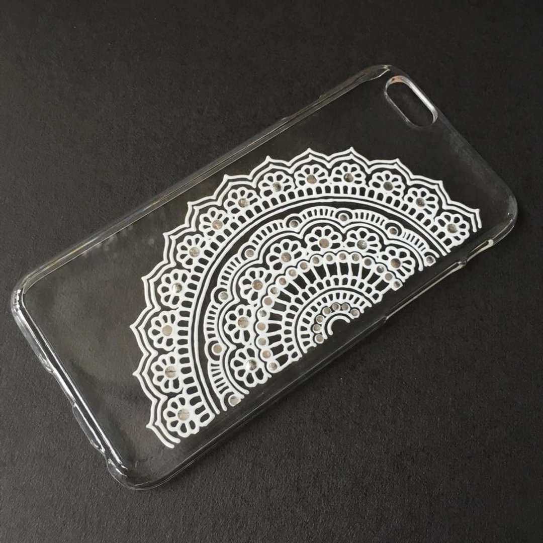 手绘透明手机壳 手机套 白色 iPhone 7 6s Samsung Galaxy Sony LG Case Henna Mandala 汉娜 蔓蒂 曼陀罗 禅绕 民族 印度彩绘 - 手机壳/手机套 - 压克力 白色